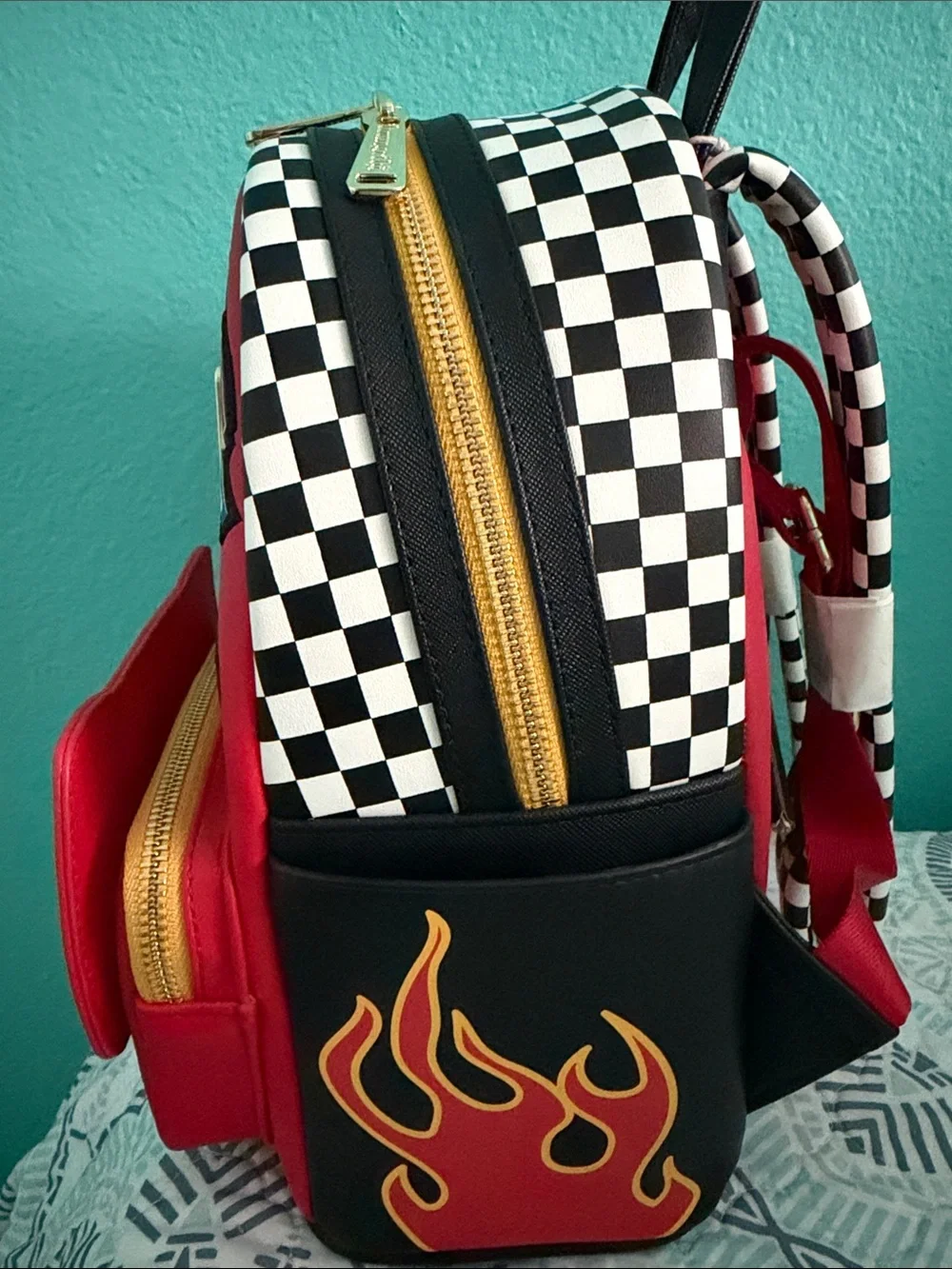 SET Loungefly Disney Pixar Cars Lightning McQueen Light-Up Backpack & Wallet NWT